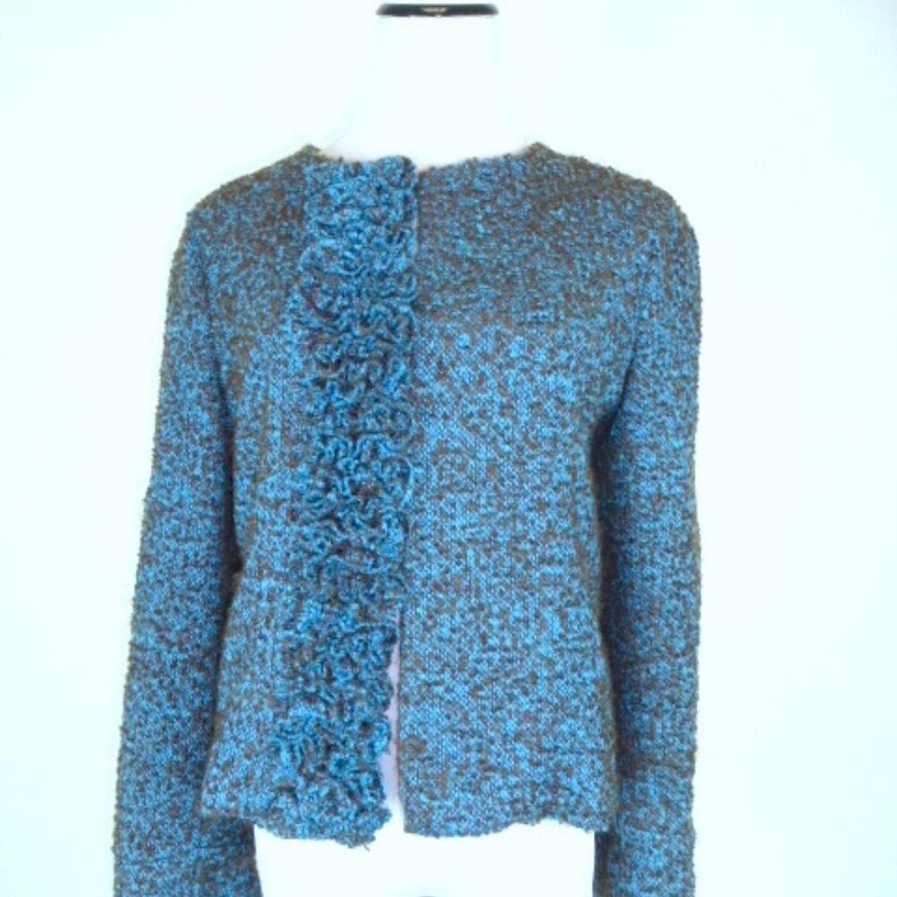 Marni Italy teal blue wool boucle tweed jacket classic M retro modern